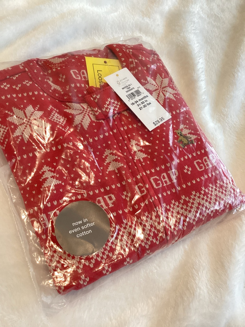 ❄️Baby GAP Zip Footless Pajamas RED Snow Christmas 18 to 24 months